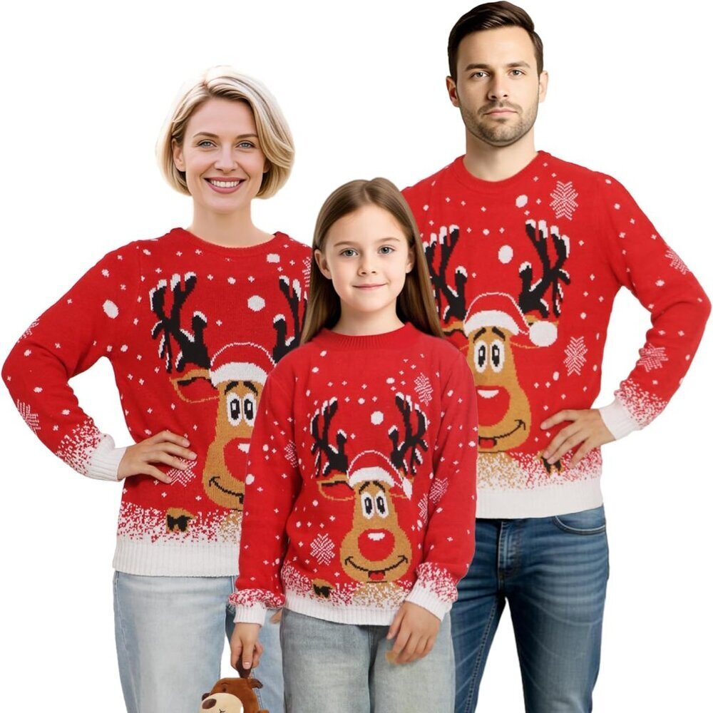 Family Matching Holiday Sweaters Red Crew Neck Kids Adults Festive Cozy